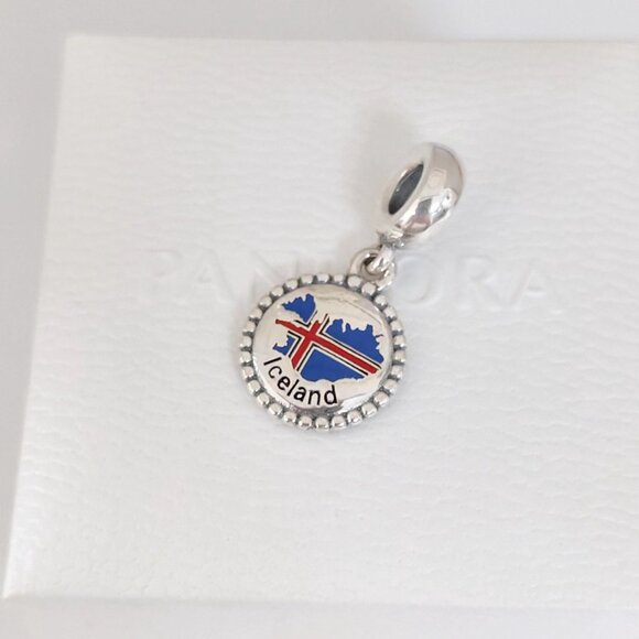Pandora Iceland Flag Map Exclusive Travel Dangle Charm S925 Silver with box - Picture 6 of 8